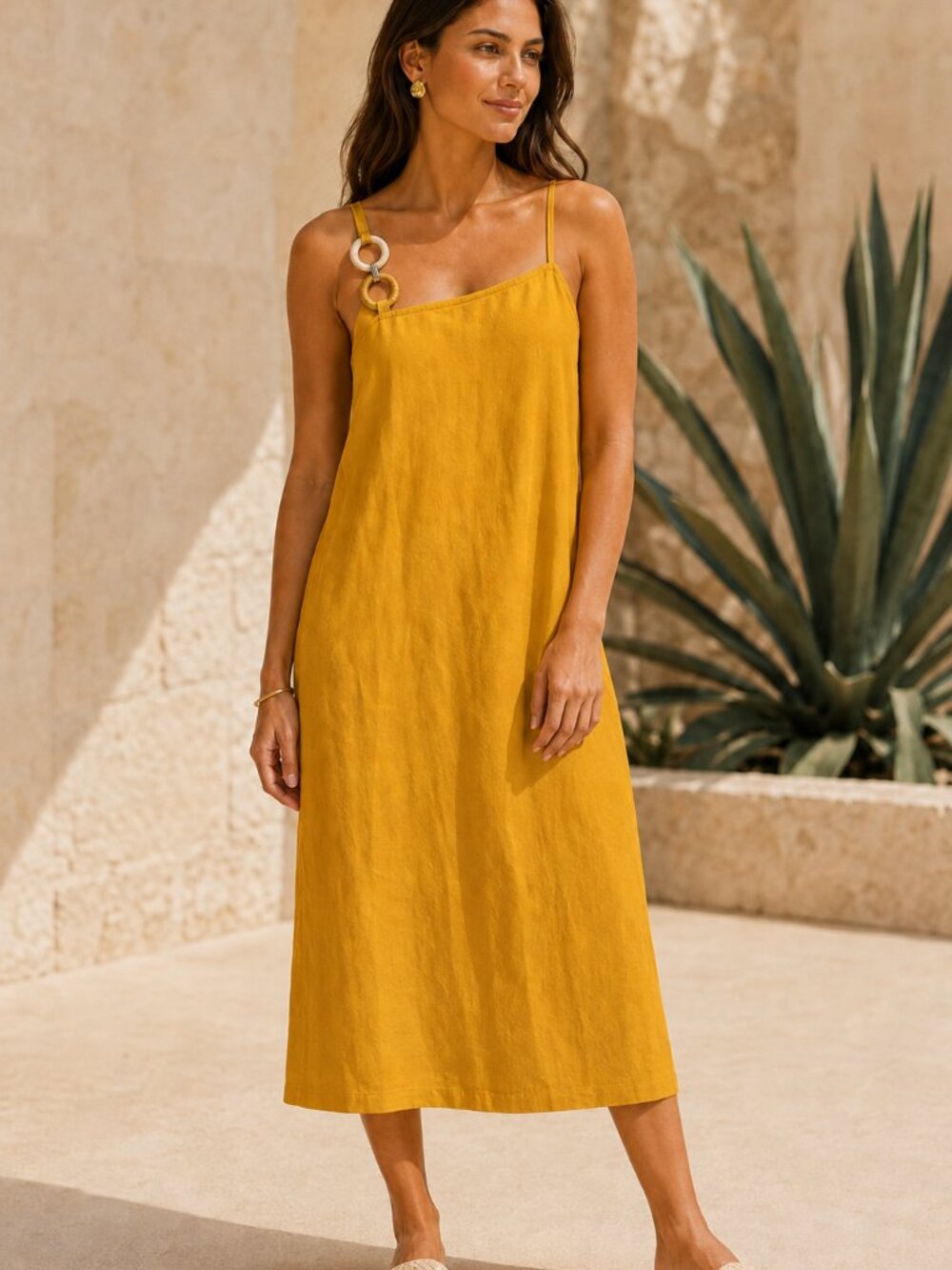 Ipekyol yellow linen blend dress 10 EUC  2766